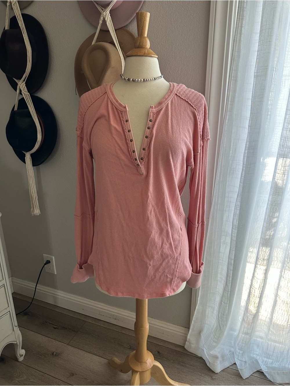 We The Free Rose Pink Long-Sleeve Henley Top